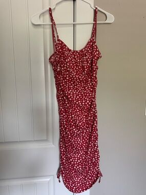 Pink Rose Red Floral Midi Dress with White Daisies